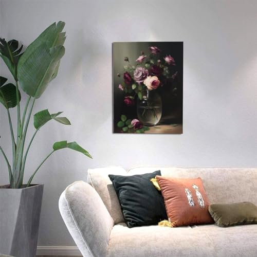 Watercolor Gothic Rose Floral Canvas Wall Art Unframed D34643