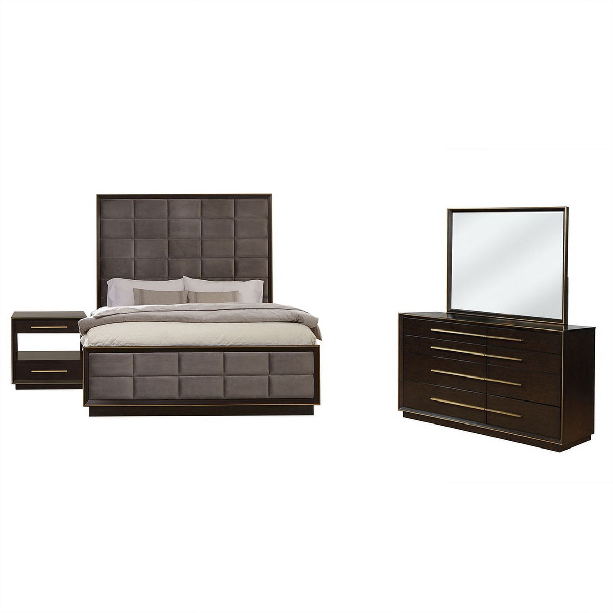 4-piece Wood California King Panel Bedroom Set in Brown and Gray R135642