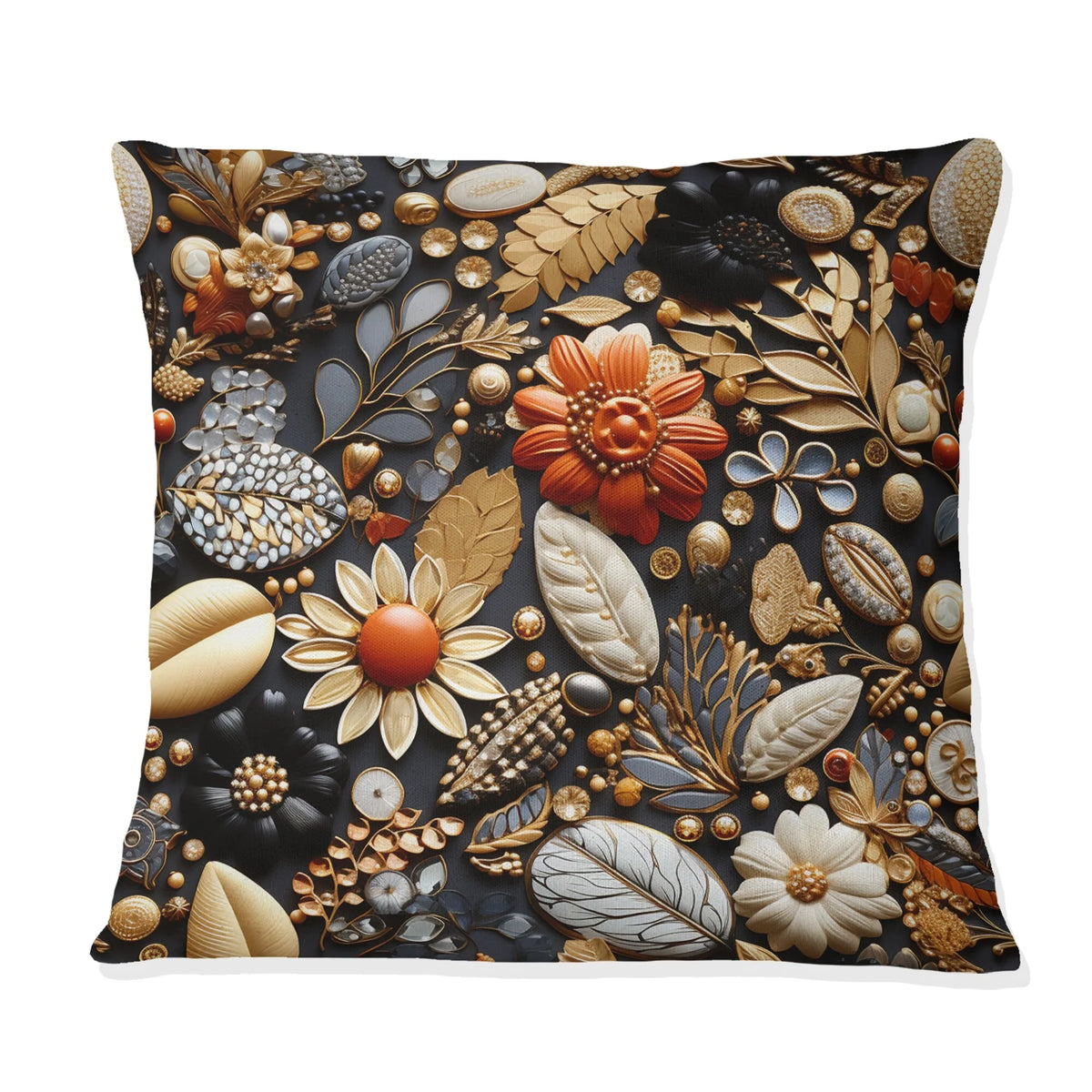 Black Boho Printed Throw Pillow J9170