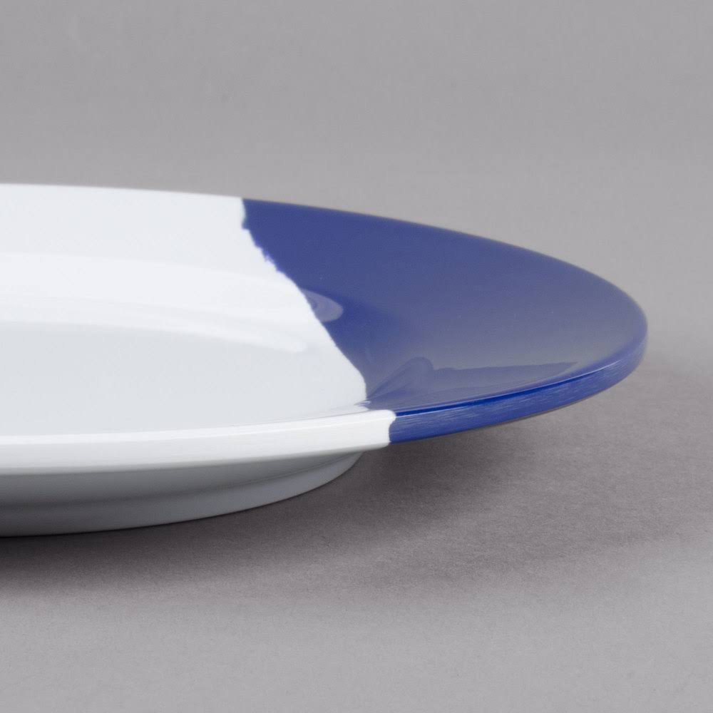 White Navy Blue Wide Rim Round Melamine Plate - 24/Case L86208