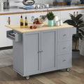 Rolling Mobile Kitchen Island with Storage Cabinet and Drop Breakfast Bar V163