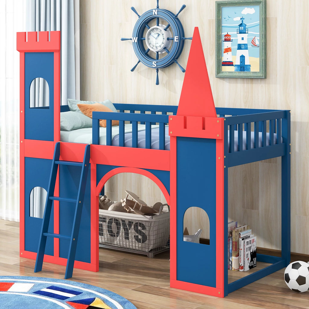 Twin Size Castle Shaped Loft Bed with Underbed Storage T35535