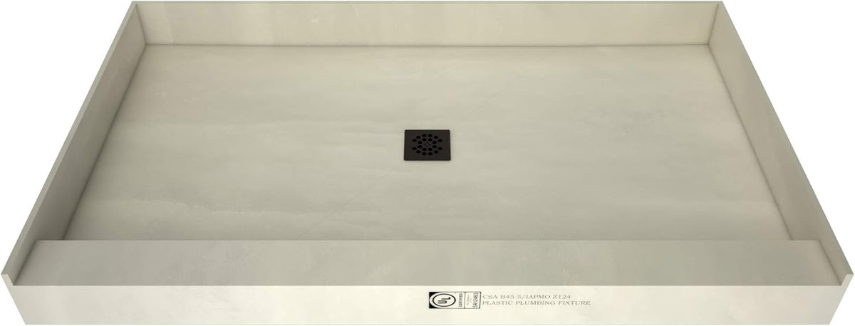 60" x 36" Center Drain Shower Pan Kit with PVC Drain and Grate N549