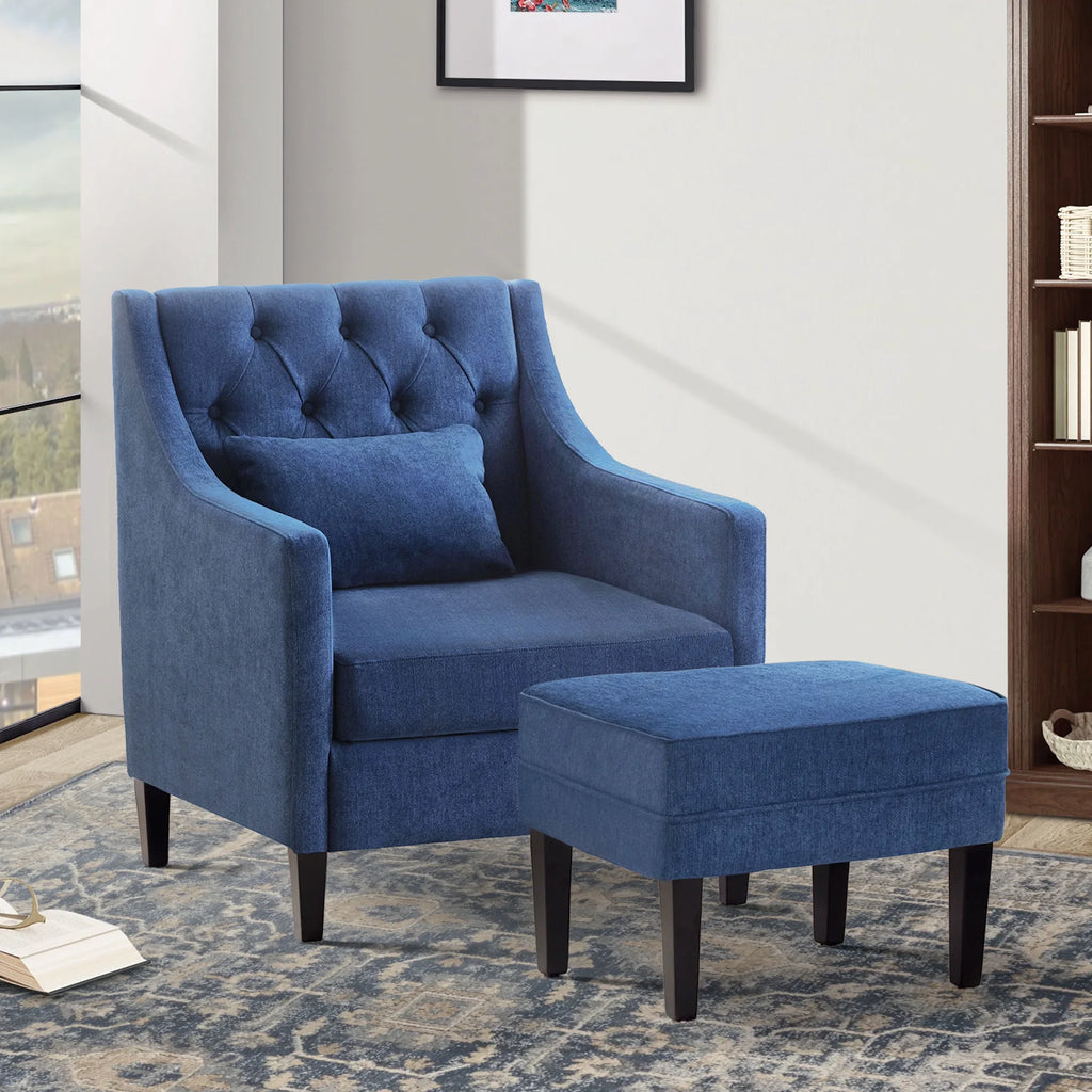 Blue Upholstered Accent Chair with Ottoman U18115