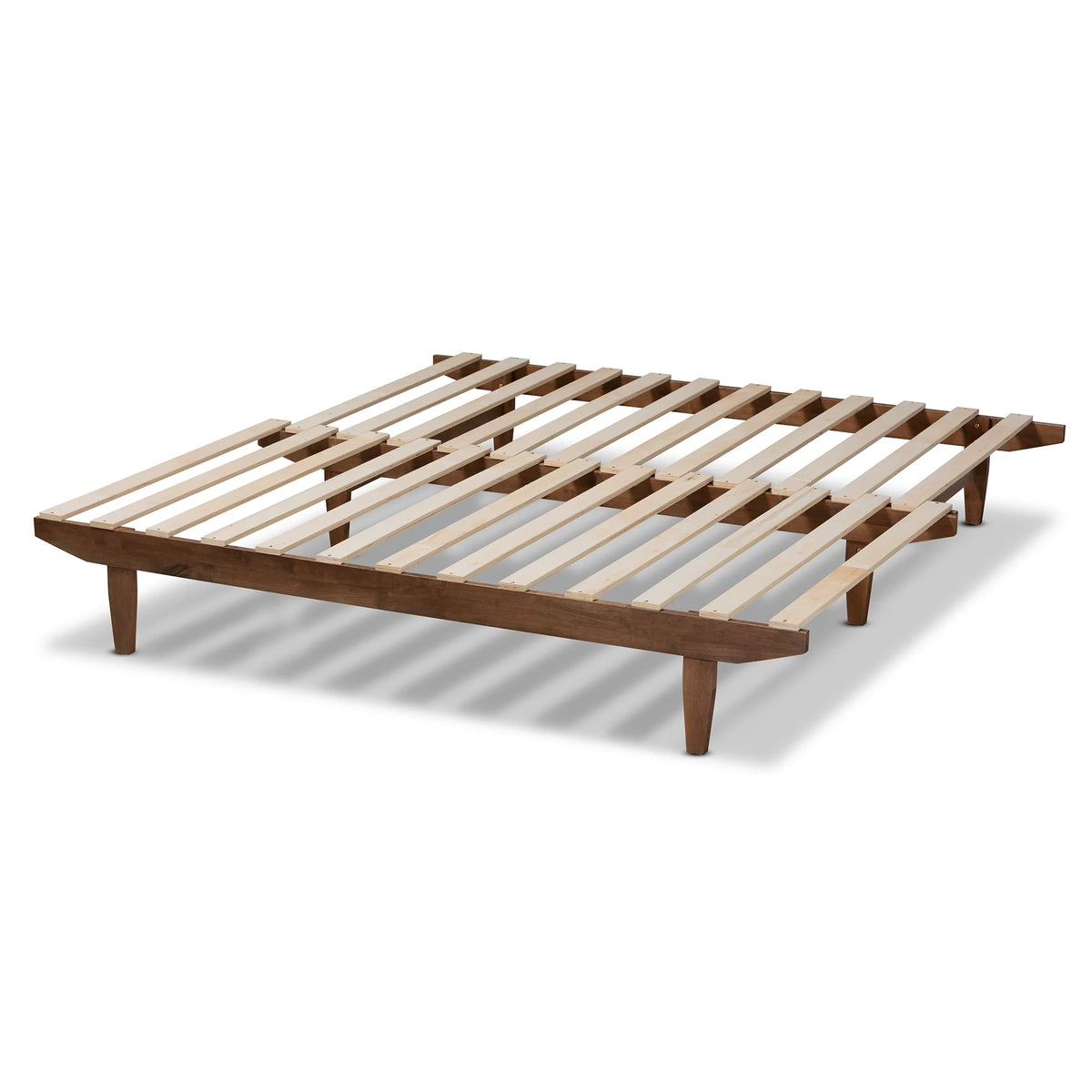 Twin Walnut Rubberwood Expandable Platform Bed Frame S2728