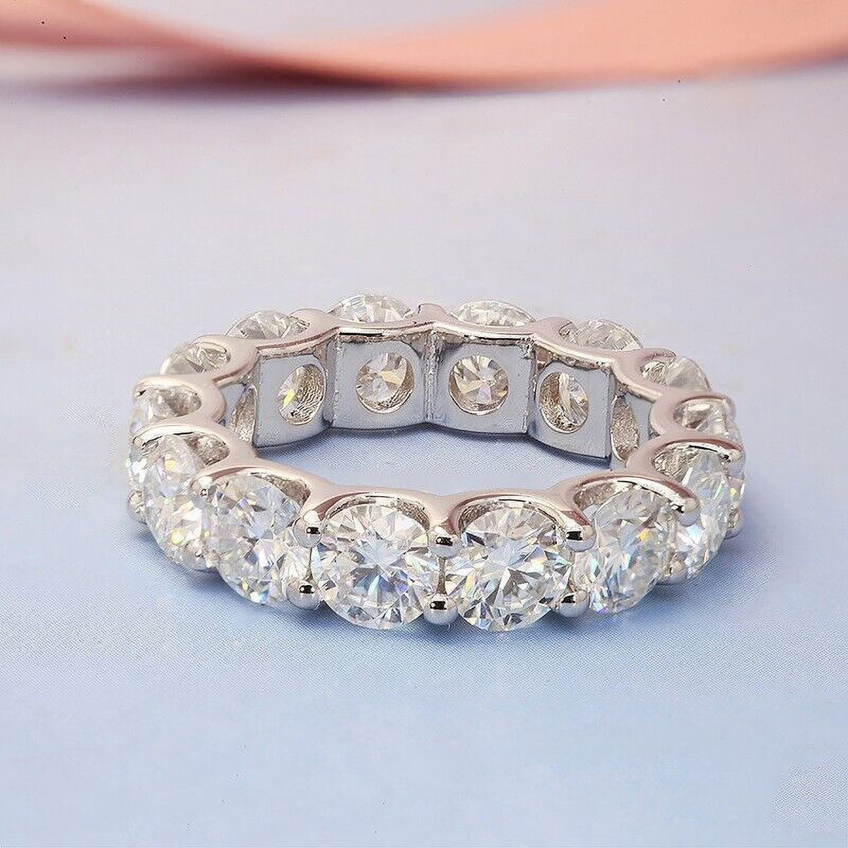 14K White Gold Plated Moissanite Eternity Band Ring N771