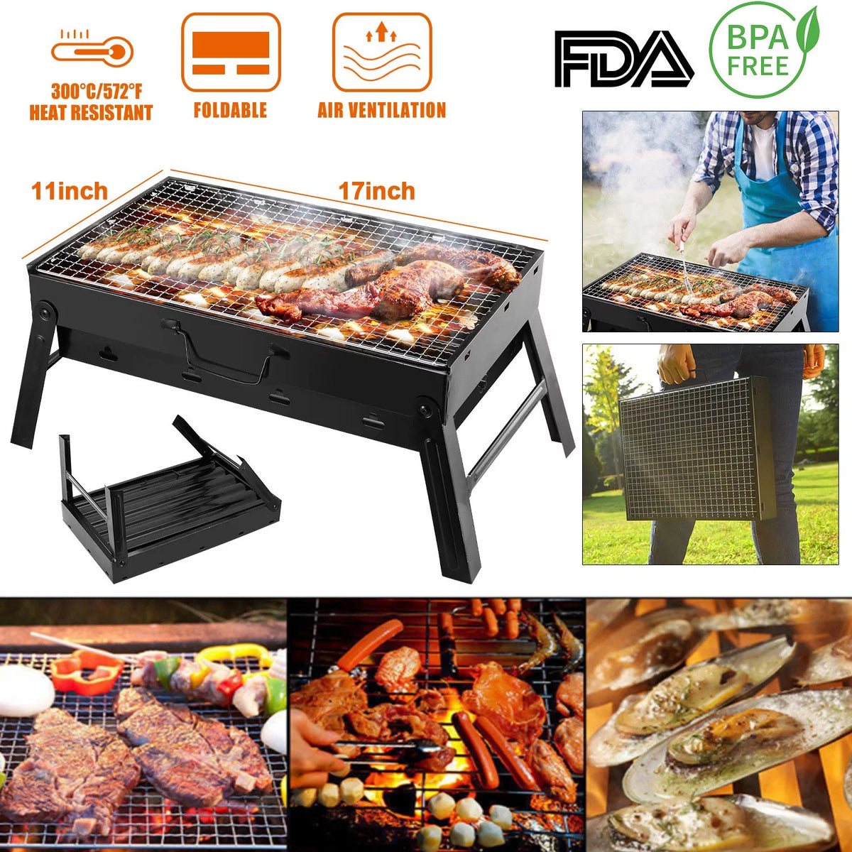 Foldable Metal Charcoal BBQ Grill C828679
