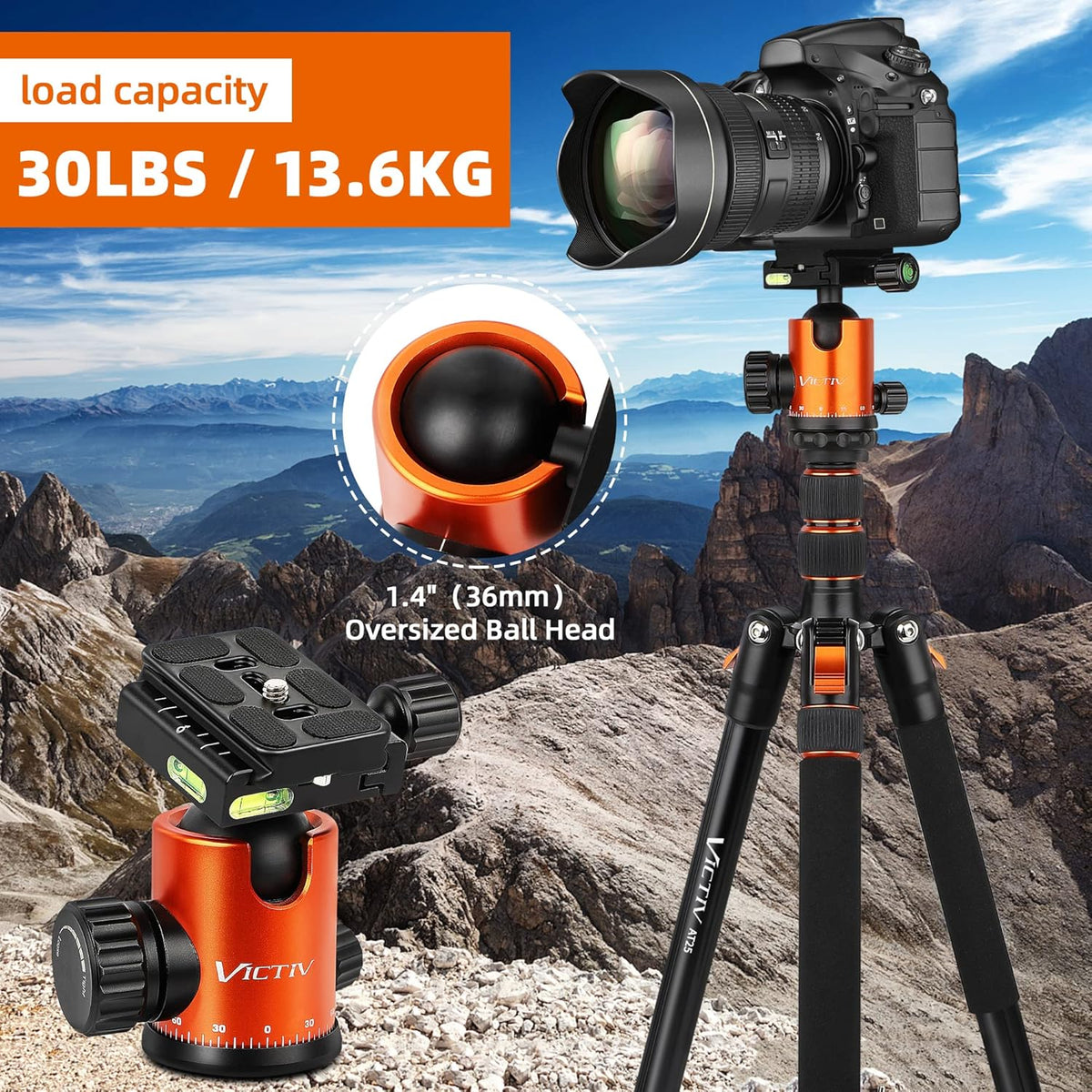 82 inches Aluminum Tripod with 360 Degree Ball Head, Pack of 2 T647470
