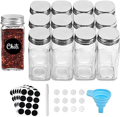 12 Pcs 4oz Empty Square Glass Spice Jars with Airtight Metal Caps and Shaker Lids G870226