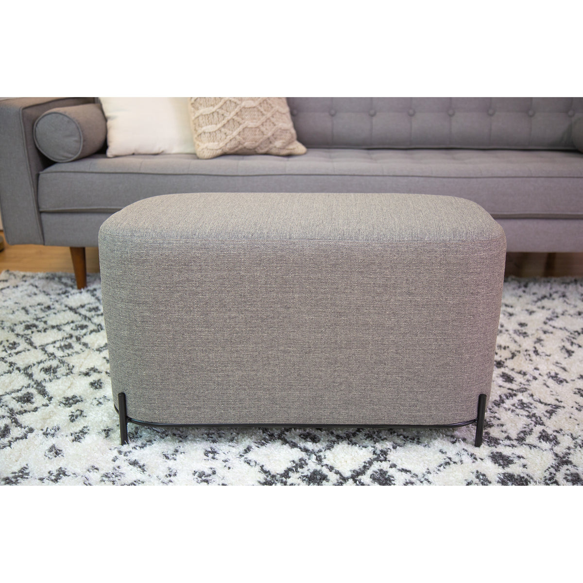 Tan Solid Faux Leather Decorative Bench U1653