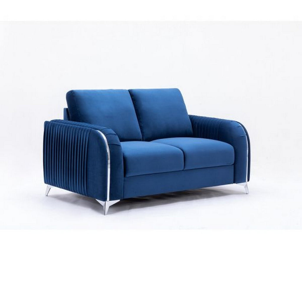 Blue Velvet Upholstery Solid Pine Wood Loveseat E93870