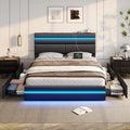 Full Size LED Platform Bed Frame with 4 Storage Drawers and 2 USB Ports B666