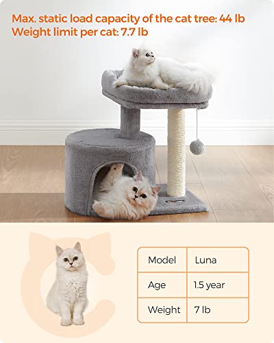 Light Gray Cat Tree Tower with Sisal Scratching Post A6112