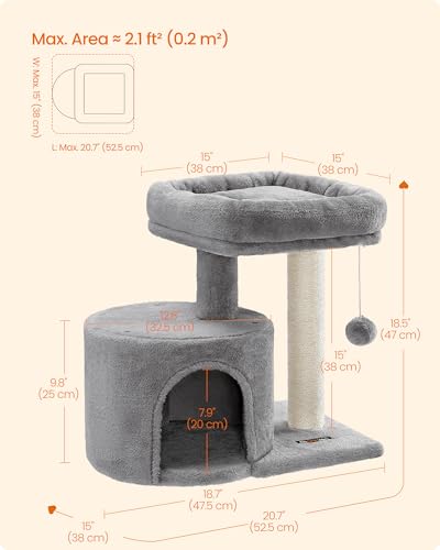 Light Gray Cat Tree Tower with Sisal Scratching Post A6112