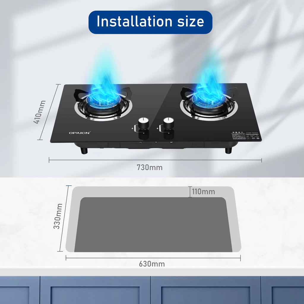 Double Burner Gas Stove Tempered Glass Cooktop E593