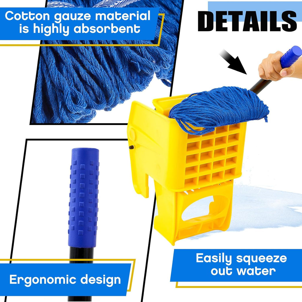 Yellow Mop Wringer with Handle, Blue Mop Head Refill A985467