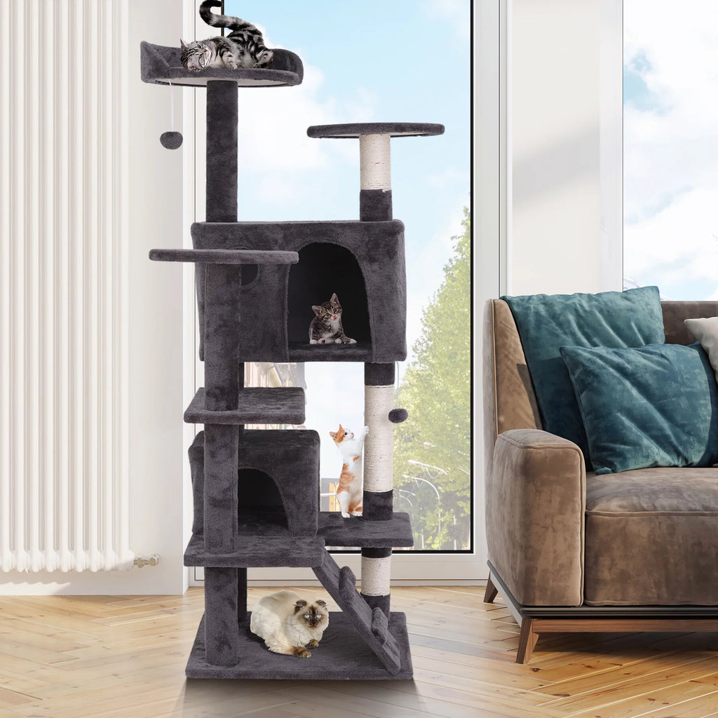 55-in Dark Gray Cat Tree & Scratching Post Tower Z462