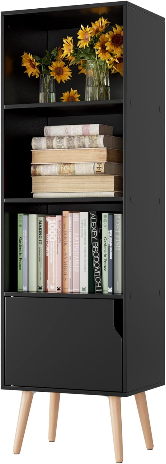 White/Dark Oak 4 Tier Wooden Display Bookshelf with 4 Legs A516583
