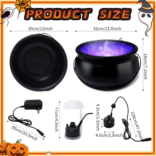 12" Large Black Witch Cauldron with Mist Maker Fogger I52998
