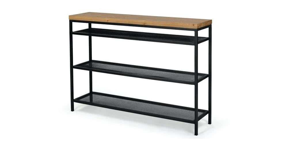 Rustic Oak Metal Console Cart E7557