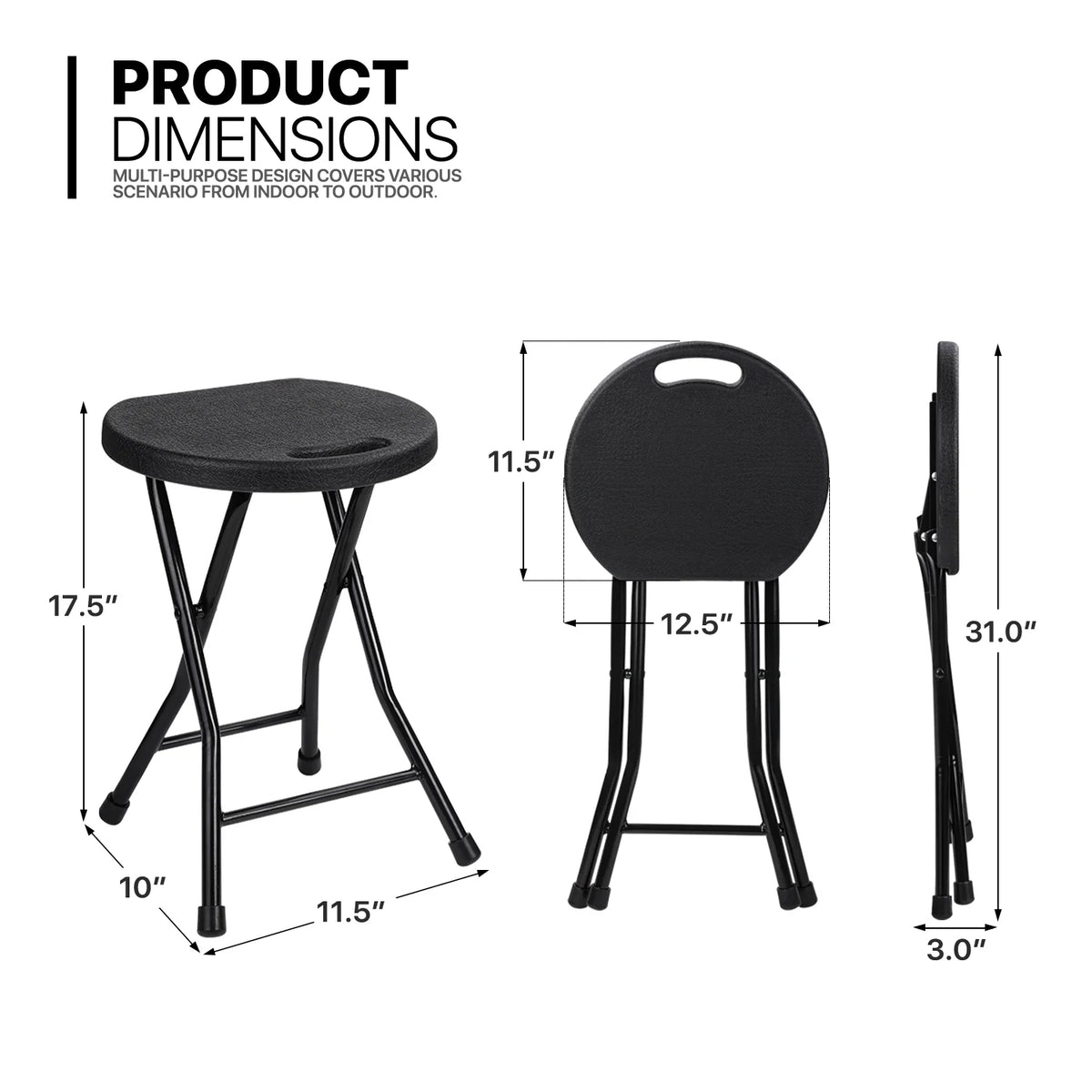 7 Pieces 2.6 FT Folding Round Black Table and Chair Set D962