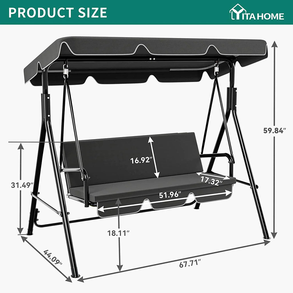 3-Person Outdoor Canopy Patio Swing Chair with Stand M8457