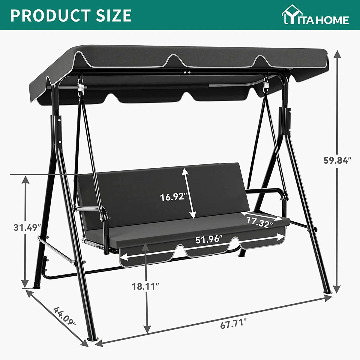 3-Person Outdoor Canopy Patio Swing Chair with Stand M8457