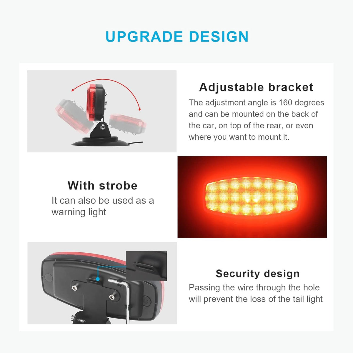 Wireless Trailer Lights with Adjustable Bracket, Battery Magnetic Tow Lights with Strobe M975