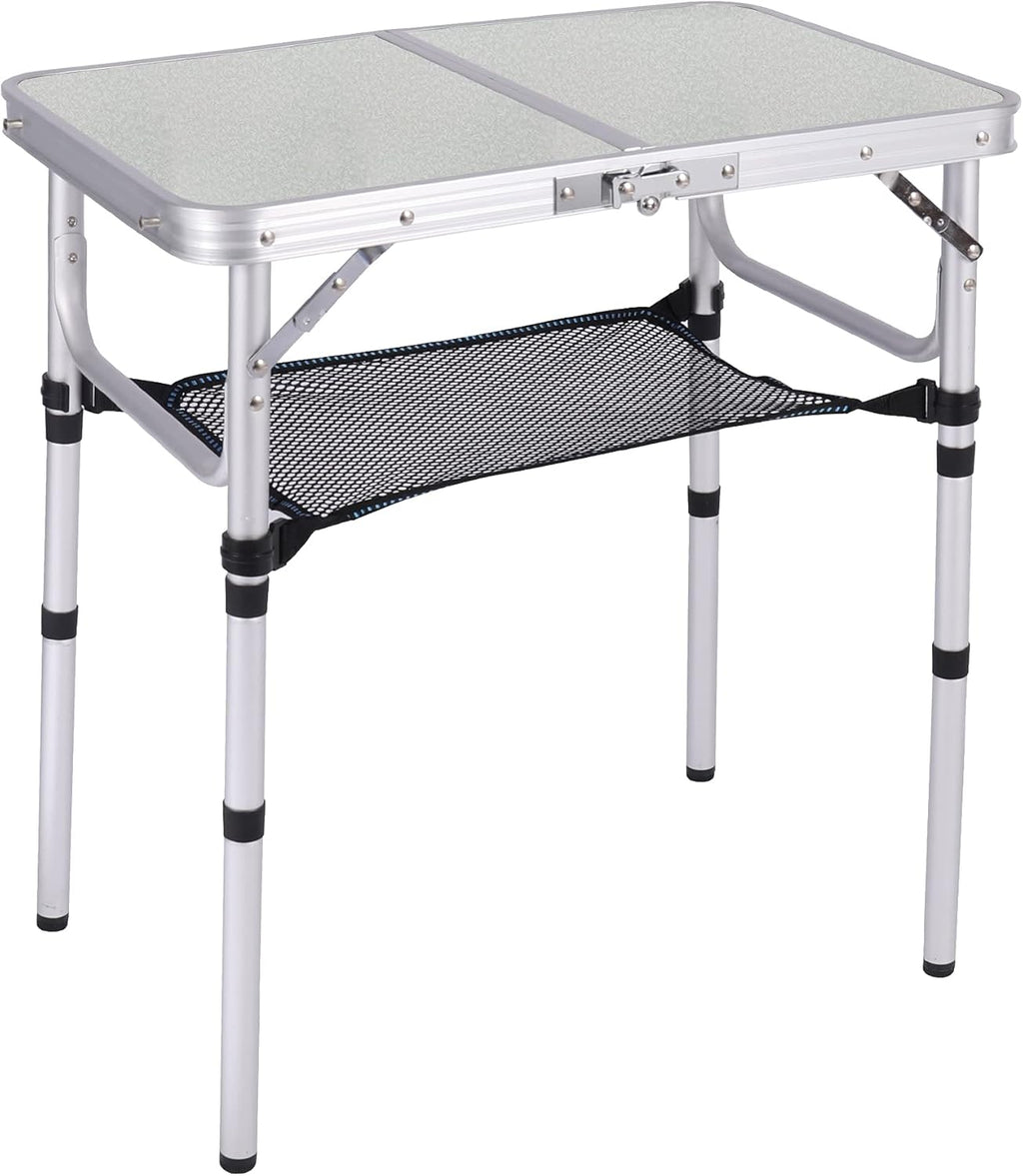 Small Folding Aluminum Camping Table with Mesh Storage Organizer, White 24 x 16 inch X6158