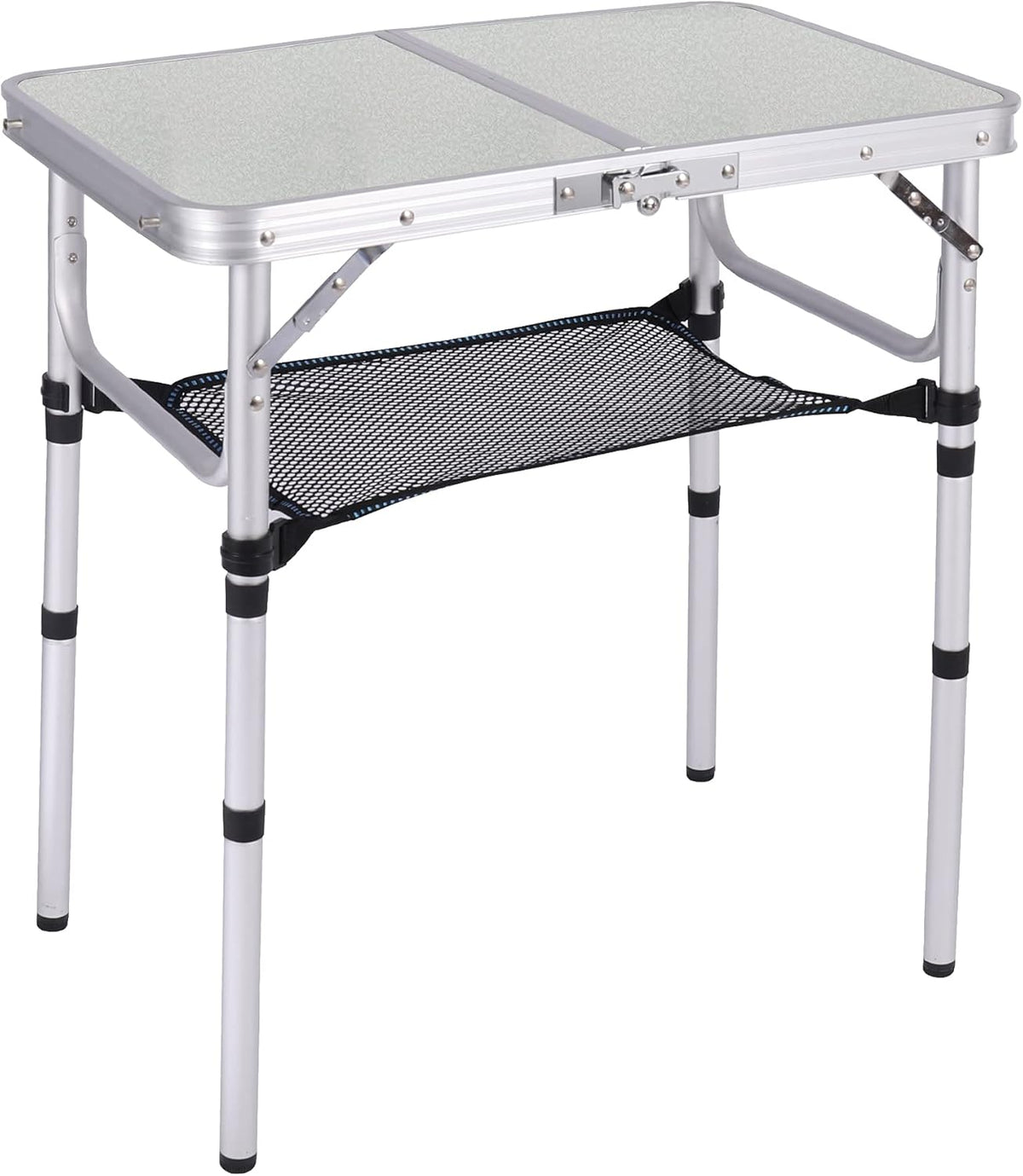 Small Folding Aluminum Camping Table with Mesh Storage Organizer, White 24 x 16 inch X6158