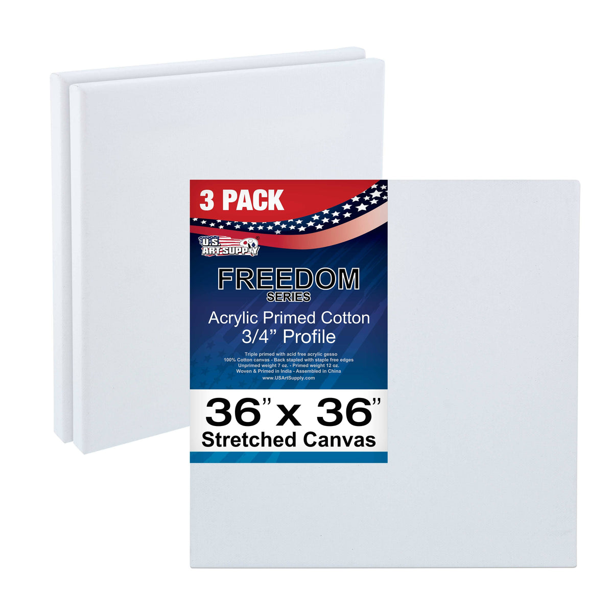 36 x 36 inch Stretched Canvas 12-Ounce Primed 3-Pack White H8838