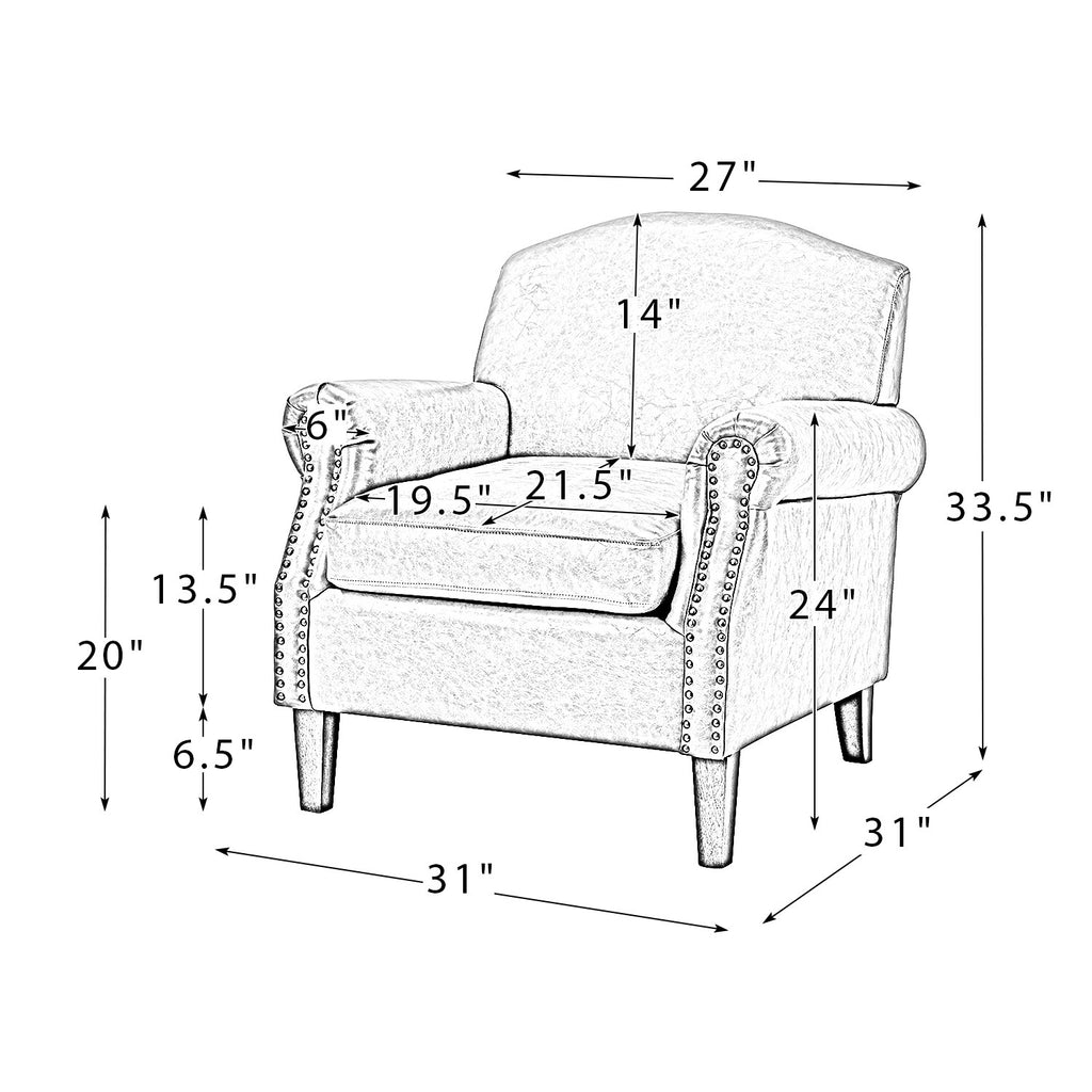 Faux Leather Arm Chair with Nailhead Trim and Rolled Arms Set of 2 O390