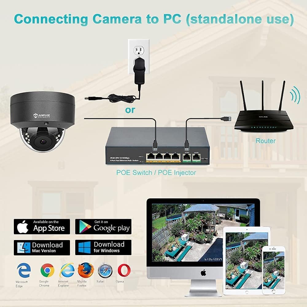 5MP Outdoor IP Dome Security Camera with Audio, 98ft Night Vision, 2.8mm Wide Angle C41820