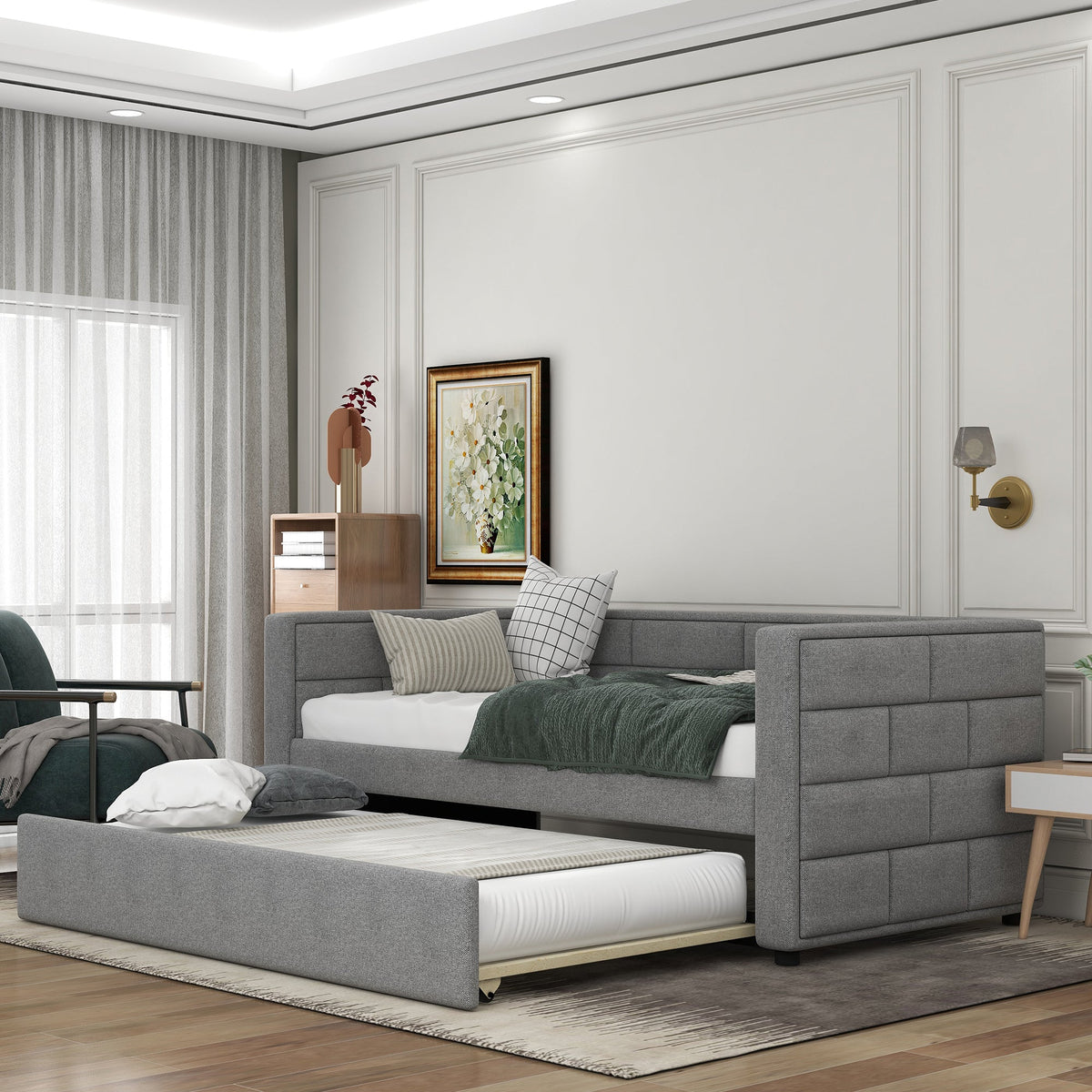 Gray Twin Size Daybed with Trundle L636072