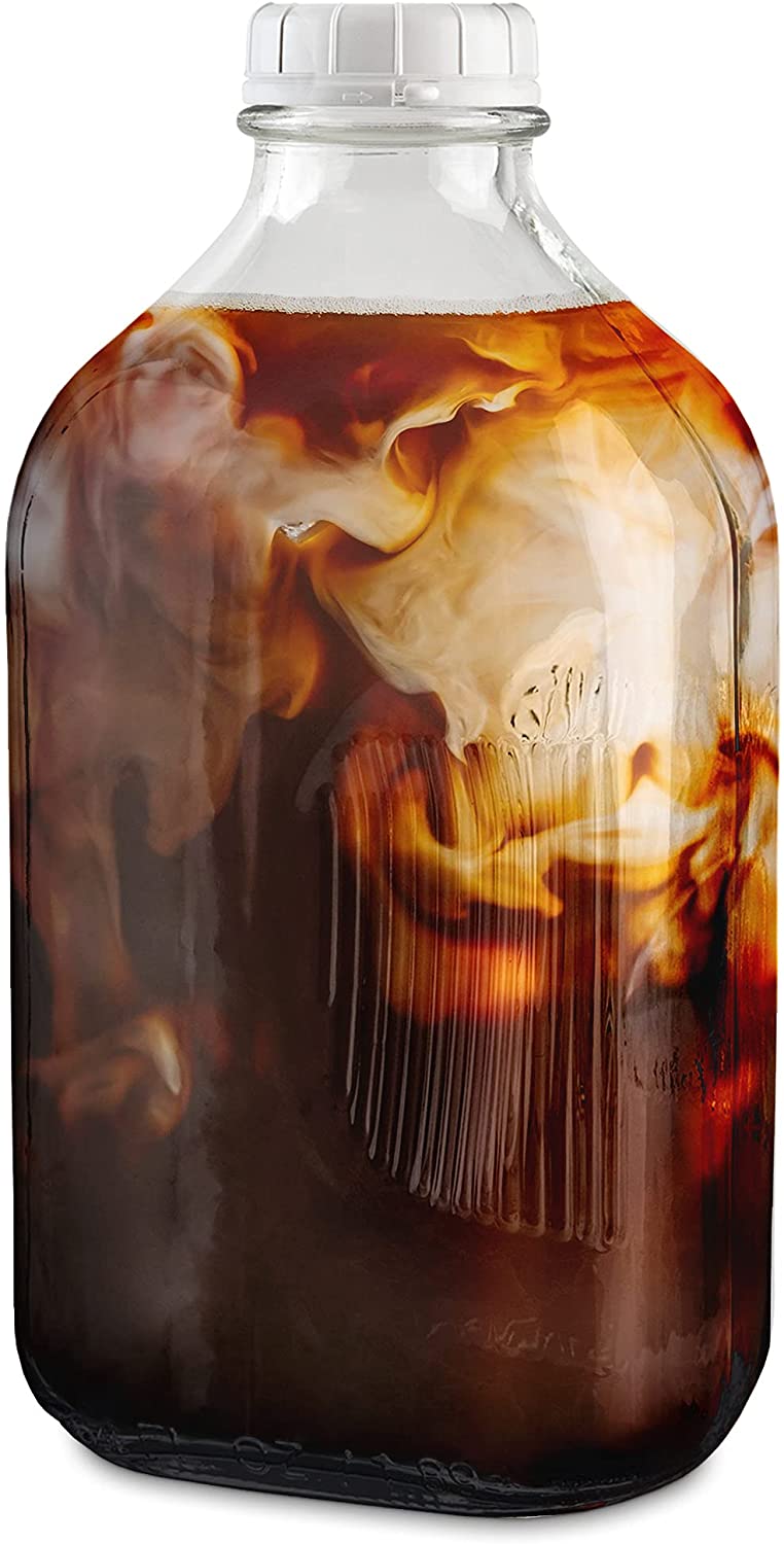 64-Oz Glass Milk Bottles with 3 White Caps, Dishwasher Safe I5426