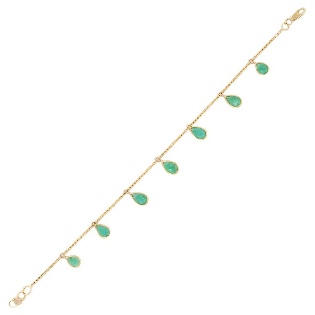 18K Solid Yellow Gold Emerald Charm Bracelet V9027