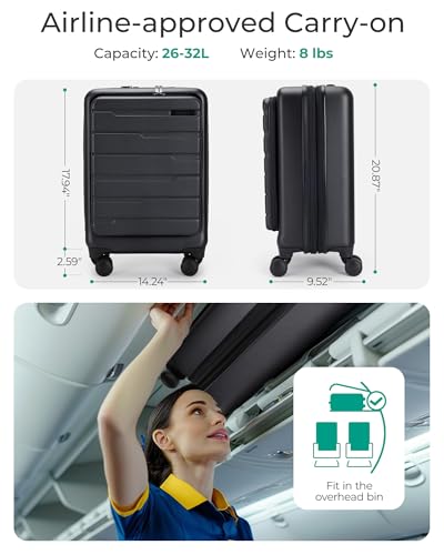 White Expandable Hard Shell Carry On Luggage with Spinner Wheels N9663