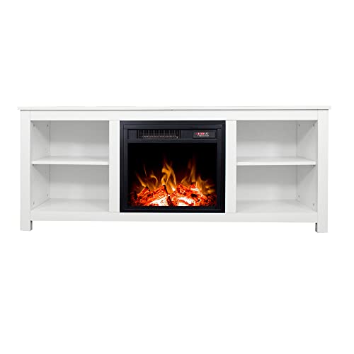 White 4 Cubby Electric Fireplace TV Stand D744
