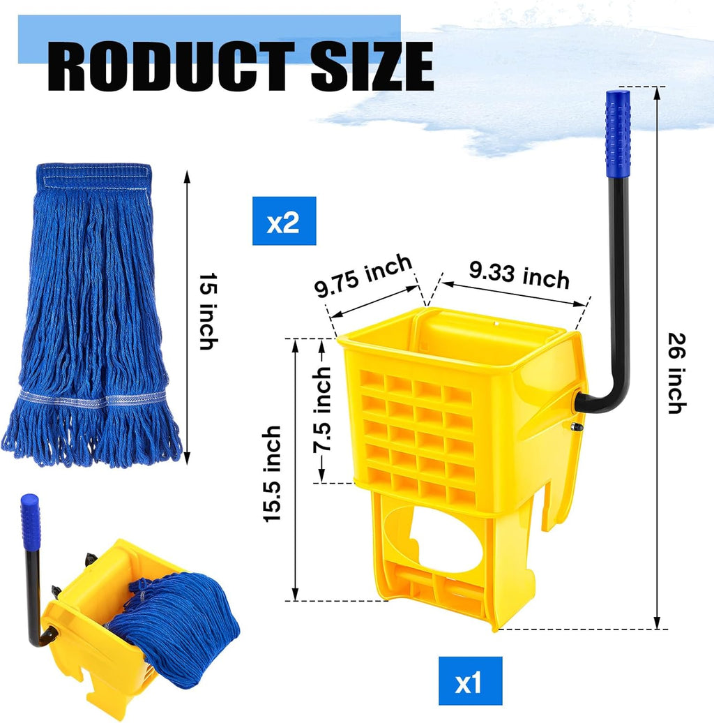 Yellow Mop Wringer with Handle, Blue Mop Head Refill A985467