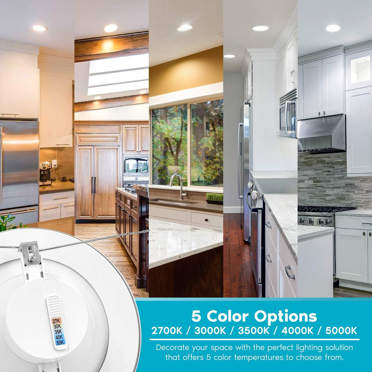 5/6 Inch LED Recessed Retrofit Downlight, 14W=90W, CCT Color Selectable, Dimmable, 1100 Lumens, Wet Rated, Smooth Trim (4 Pack) P319262