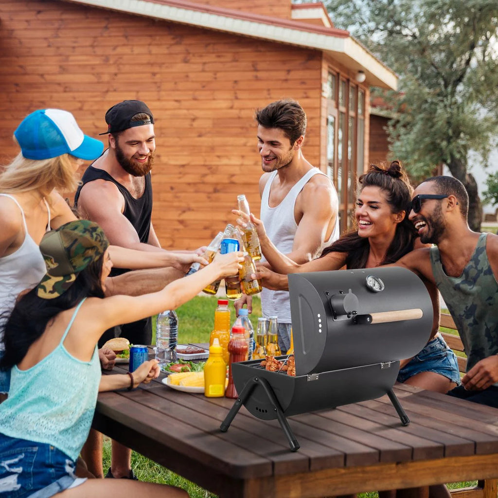 Portable Charcoal Grill with Thermometer & Wooden Handle K2403
