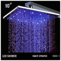 10 inch Ceiling Mount Square Rainfall LED Shower Head Stainless Steel with Chrome Finish Q72880