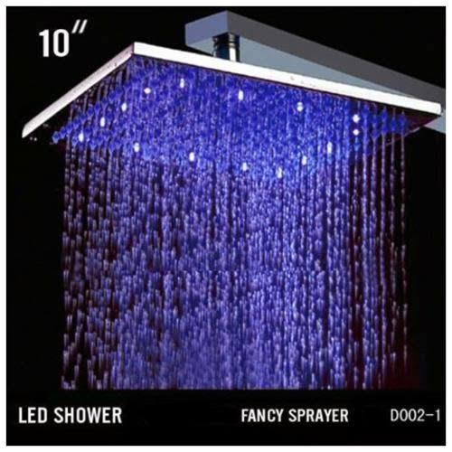 10 inch Ceiling Mount Square Rainfall LED Shower Head Stainless Steel with Chrome Finish Q72880