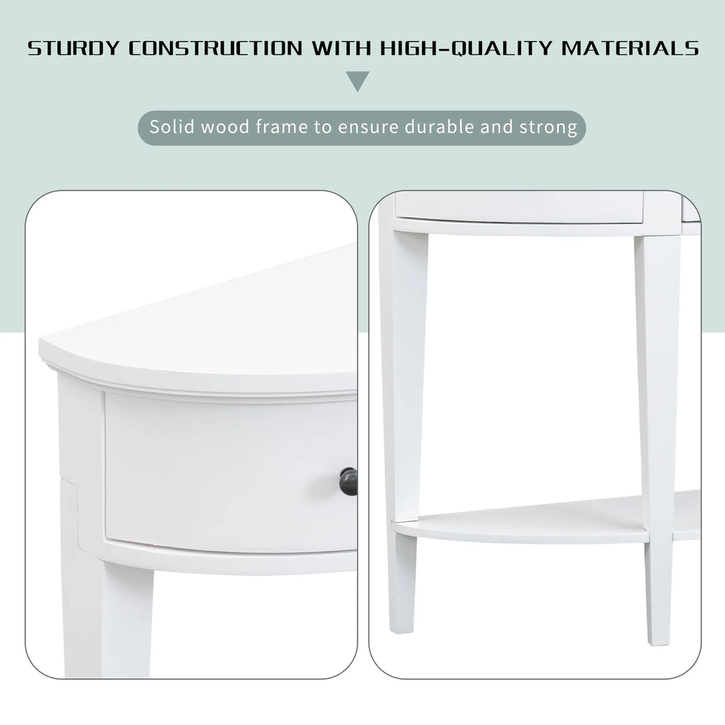 White Curved Console Table with 3 Drawers and Bottom Shelf X30833