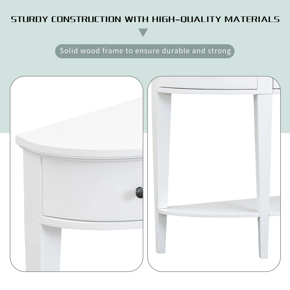 White Curved Console Table with 3 Drawers and Bottom Shelf X30833