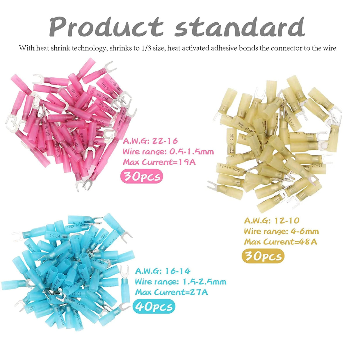 100 PCS Insulated Heat Shrink Fork Terminals V6469