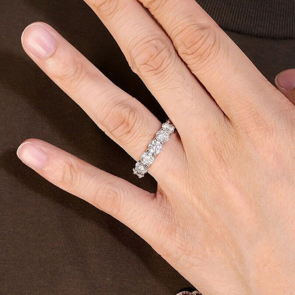 14K White Gold Plated Moissanite Eternity Band Ring N771