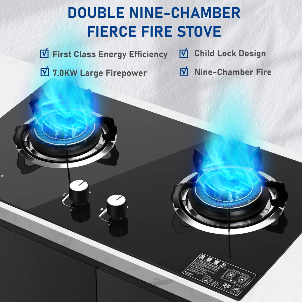 Double Burner Gas Stove Tempered Glass Cooktop E593