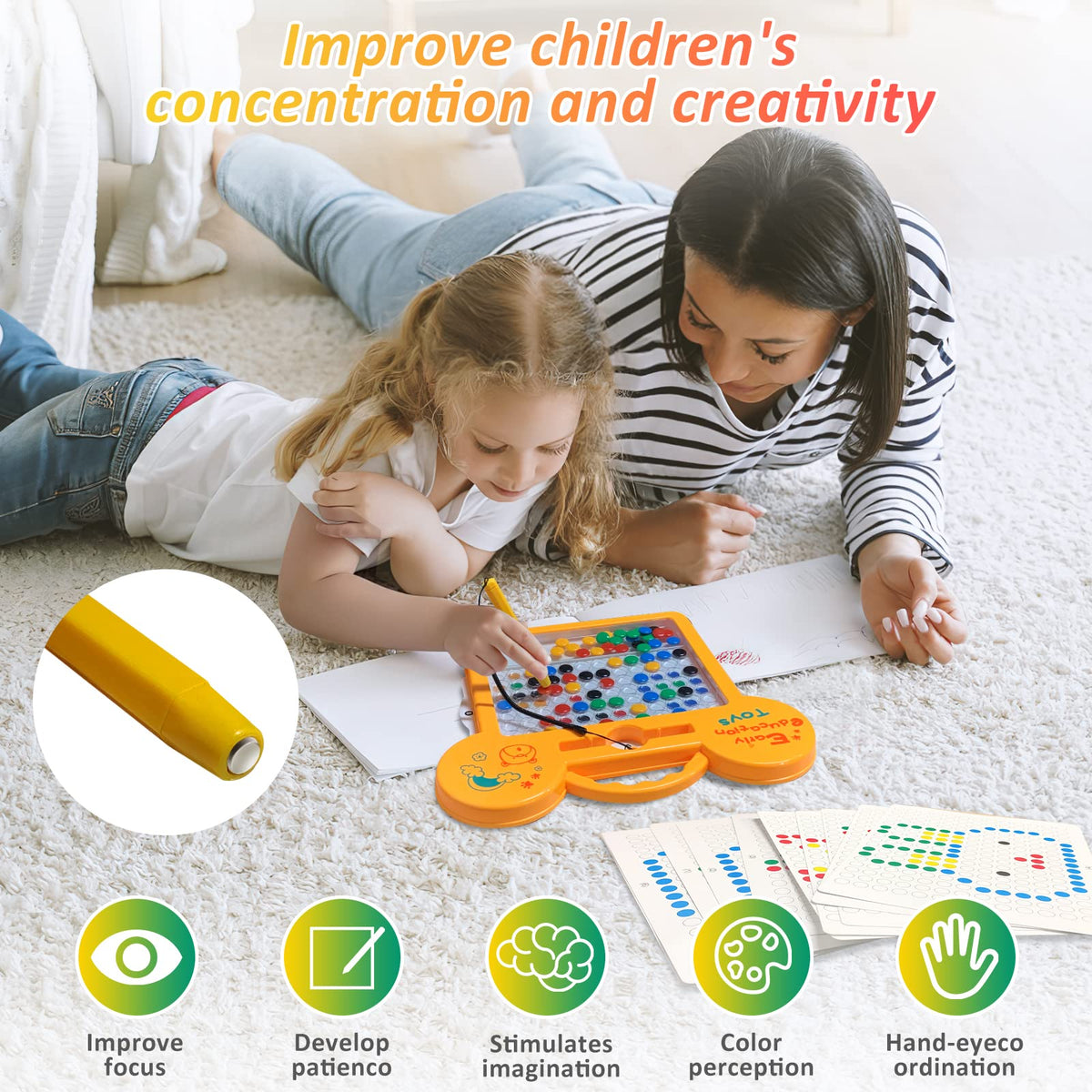 Magnetic Dots Board Montessori Educational Preschool Toy Doodle Board 9x8" with Magnetic Beads X70553