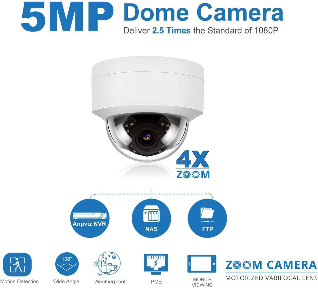 5MP Outdoor IP Dome Security Camera with Audio, 98ft Night Vision, 2.8mm Wide Angle C41820